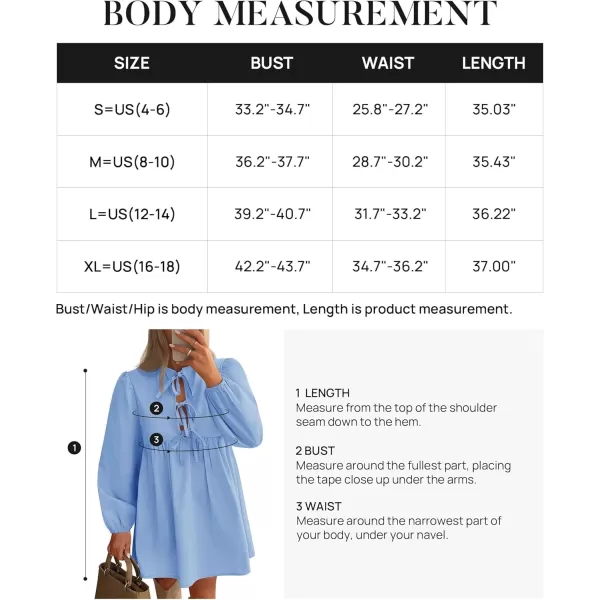 imageZESICA Womens Dress Fall Long Puff Sleeve Self Tie Front Babydoll A Line Pleated Cute Mini Tunic Dresses 2024Sky
