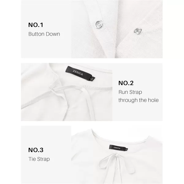 imageZESICA Womens Dress Fall Long Puff Sleeve Self Tie Front Babydoll A Line Pleated Cute Mini Tunic Dresses 2024White
