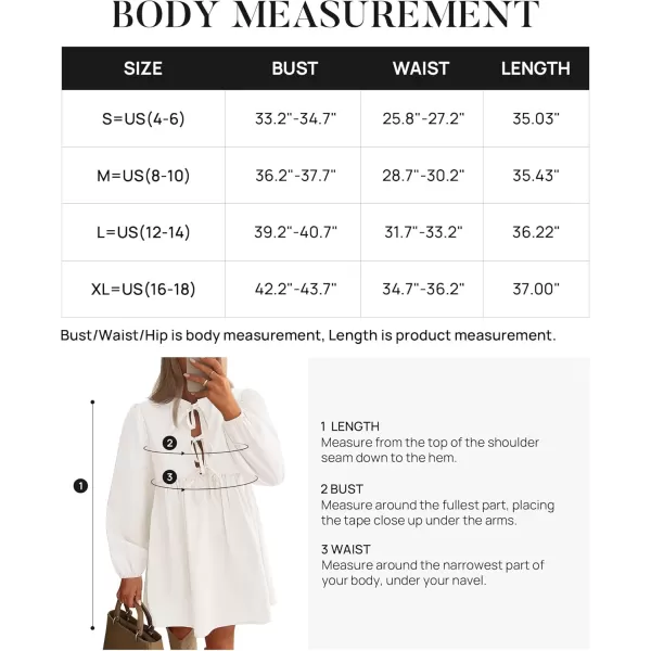imageZESICA Womens Dress Fall Long Puff Sleeve Self Tie Front Babydoll A Line Pleated Cute Mini Tunic Dresses 2024White