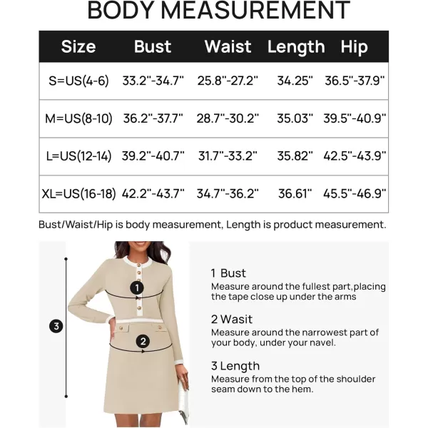 imageZESICA Womens Fall Long Sleeve Bodycon Sweater Dress Crewneck Button Knit Color Block Party Mini DressesApricot