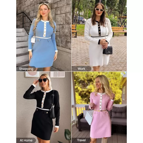 imageZESICA Womens Fall Long Sleeve Bodycon Sweater Dress Crewneck Button Knit Color Block Party Mini DressesApricot