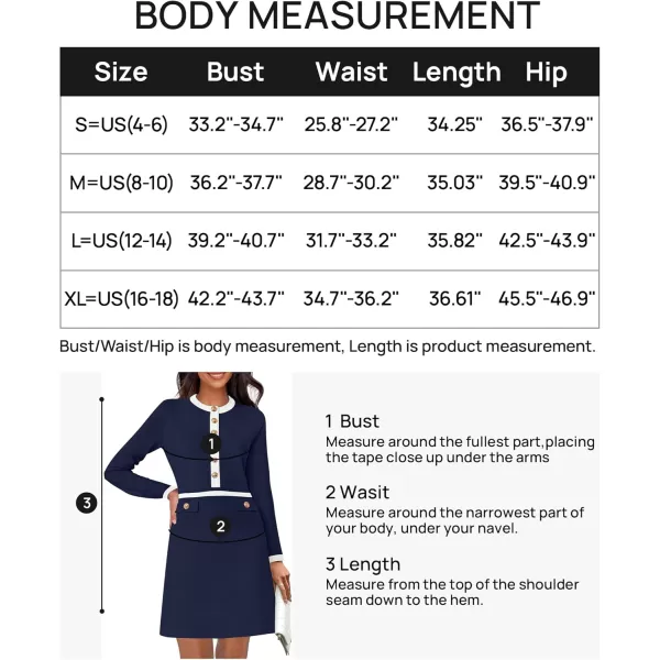 imageZESICA Womens Fall Long Sleeve Bodycon Sweater Dress Crewneck Button Knit Color Block Party Mini DressesNavy