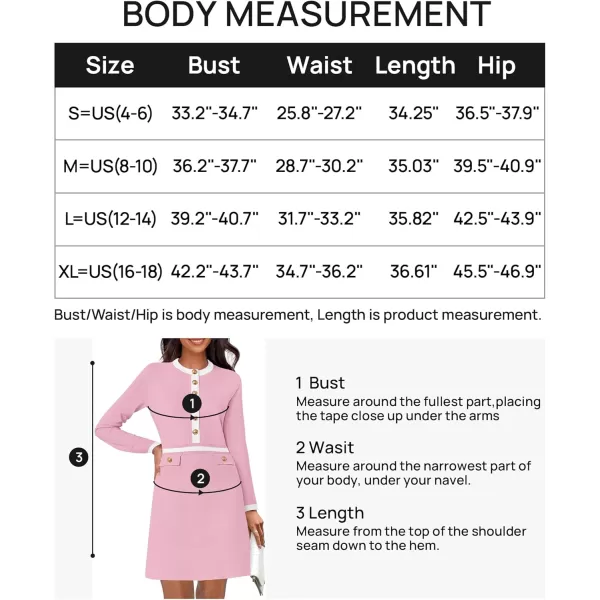 imageZESICA Womens Fall Long Sleeve Bodycon Sweater Dress Crewneck Button Knit Color Block Party Mini DressesPink