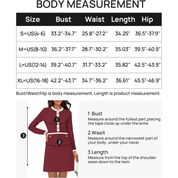 imageZESICA Womens Fall Long Sleeve Bodycon Sweater Dress Crewneck Button Knit Color Block Party Mini DressesRed