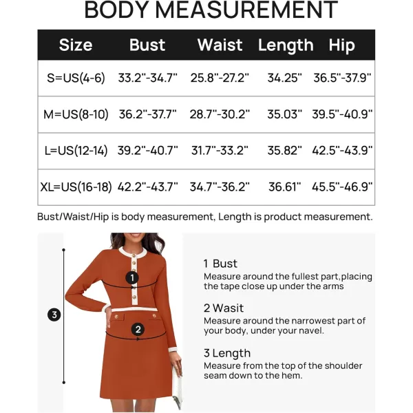 imageZESICA Womens Fall Long Sleeve Bodycon Sweater Dress Crewneck Button Knit Color Block Party Mini DressesRust