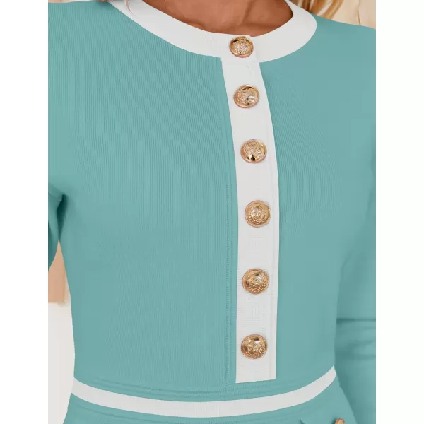 imageZESICA Womens Fall Long Sleeve Bodycon Sweater Dress Crewneck Button Knit Color Block Party Mini DressesSage