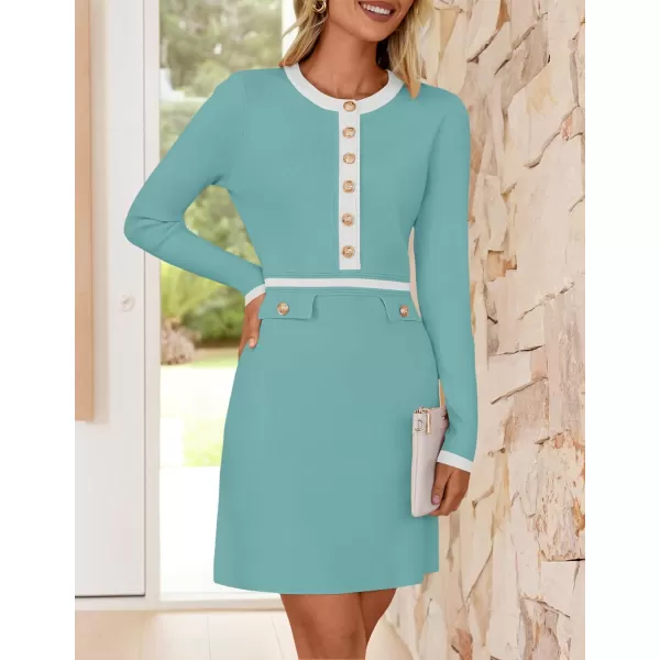 imageZESICA Womens Fall Long Sleeve Bodycon Sweater Dress Crewneck Button Knit Color Block Party Mini DressesSage
