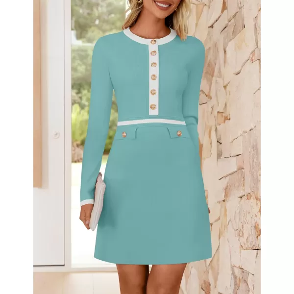 imageZESICA Womens Fall Long Sleeve Bodycon Sweater Dress Crewneck Button Knit Color Block Party Mini DressesSage