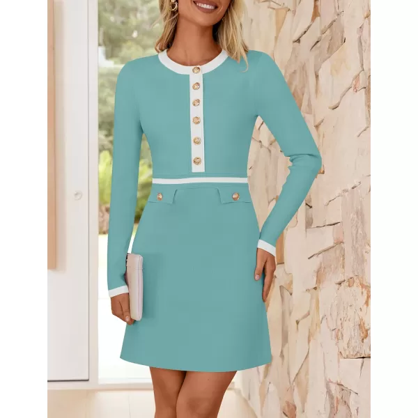 imageZESICA Womens Fall Long Sleeve Bodycon Sweater Dress Crewneck Button Knit Color Block Party Mini DressesSage