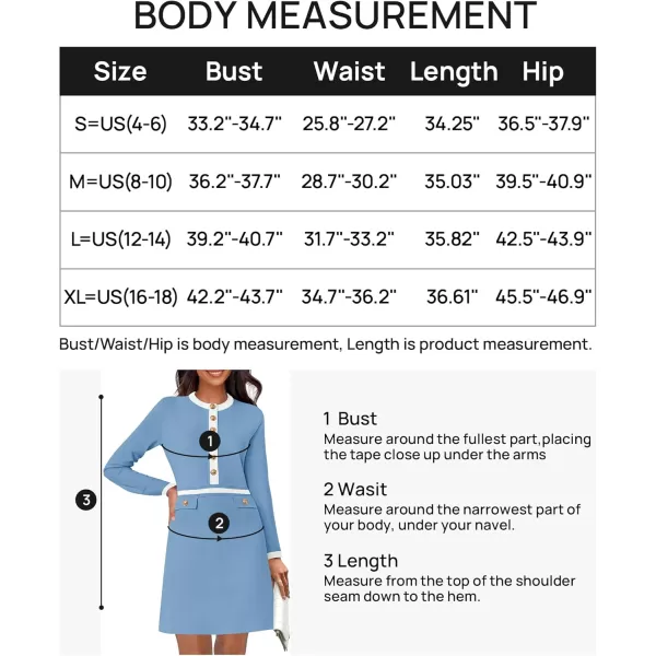 imageZESICA Womens Fall Long Sleeve Bodycon Sweater Dress Crewneck Button Knit Color Block Party Mini DressesSky