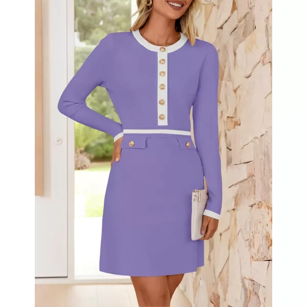 imageZESICA Womens Fall Long Sleeve Bodycon Sweater Dress Crewneck Button Knit Color Block Party Mini DressesTaro