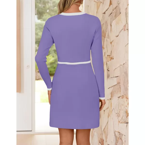 imageZESICA Womens Fall Long Sleeve Bodycon Sweater Dress Crewneck Button Knit Color Block Party Mini DressesTaro