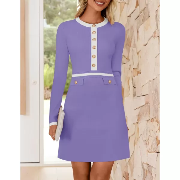 imageZESICA Womens Fall Long Sleeve Bodycon Sweater Dress Crewneck Button Knit Color Block Party Mini DressesTaro