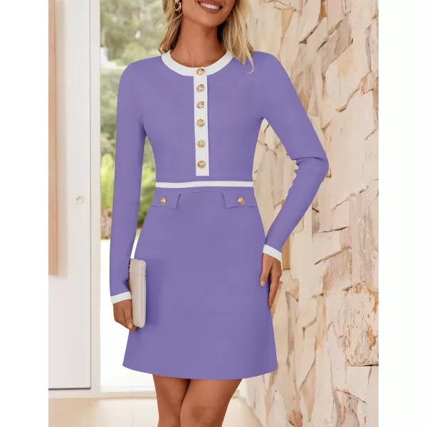 imageZESICA Womens Fall Long Sleeve Bodycon Sweater Dress Crewneck Button Knit Color Block Party Mini DressesTaro