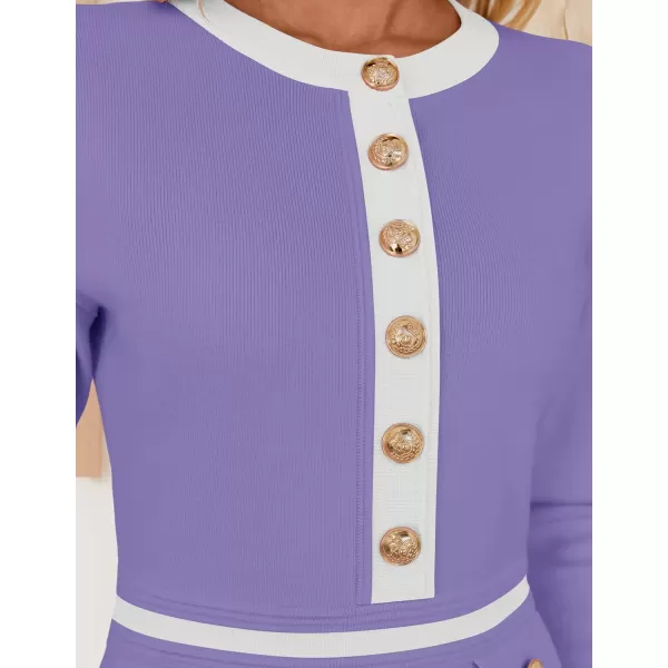 imageZESICA Womens Fall Long Sleeve Bodycon Sweater Dress Crewneck Button Knit Color Block Party Mini DressesTaro