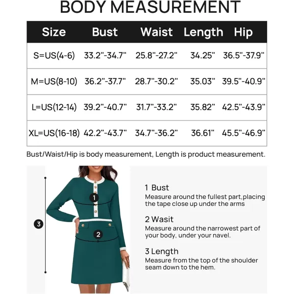 imageZESICA Womens Fall Long Sleeve Bodycon Sweater Dress Crewneck Button Knit Color Block Party Mini DressesTeal