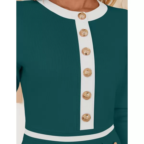 imageZESICA Womens Fall Long Sleeve Bodycon Sweater Dress Crewneck Button Knit Color Block Party Mini DressesTeal