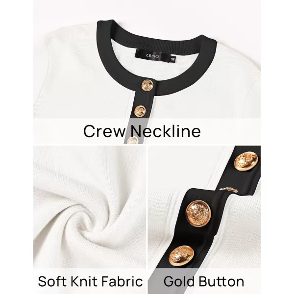 imageZESICA Womens Fall Long Sleeve Bodycon Sweater Dress Crewneck Button Knit Color Block Party Mini DressesWhite