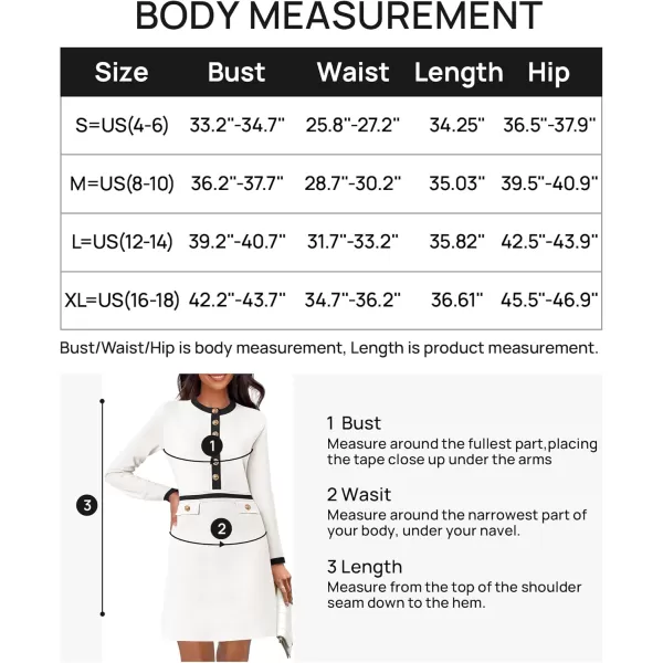 imageZESICA Womens Fall Long Sleeve Bodycon Sweater Dress Crewneck Button Knit Color Block Party Mini DressesWhite