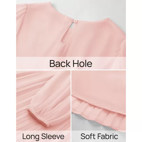 imageZESICA Womens Fall Long Sleeve Dresses 2024 Casual Crewneck Chiffon Swing Pleated A Line Cocktail Party Midi DressLight Pink
