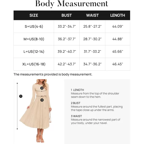 imageZESICA Womens Fall Long Sleeve Midi Dress Casual Crewneck Knit Belted Pleated A Line Flowy Sweater DressesApricot