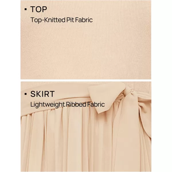 imageZESICA Womens Fall Long Sleeve Midi Dress Casual Crewneck Knit Belted Pleated A Line Flowy Sweater DressesApricot