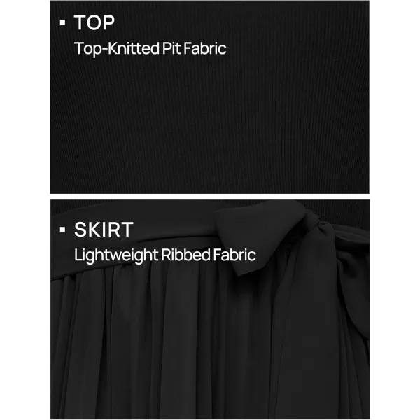 imageZESICA Womens Fall Long Sleeve Midi Dress Casual Crewneck Knit Belted Pleated A Line Flowy Sweater DressesBlack