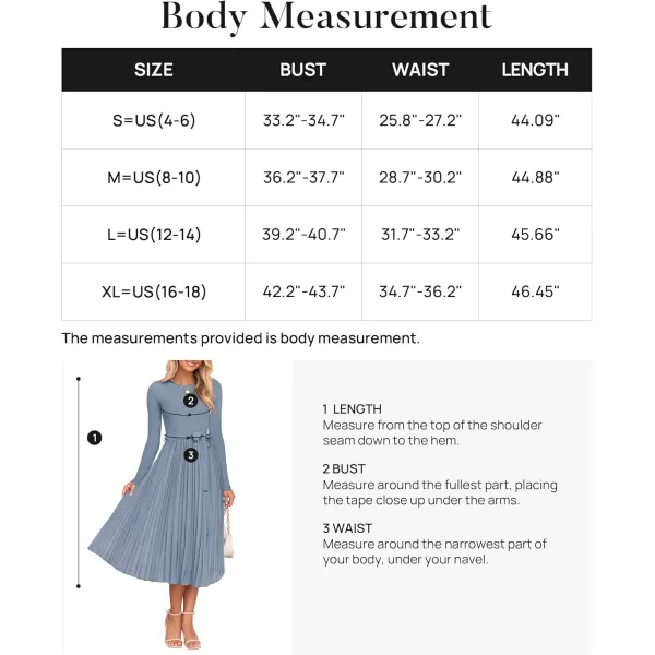 imageZESICA Womens Fall Long Sleeve Midi Dress Casual Crewneck Knit Belted Pleated A Line Flowy Sweater DressesDusty Blue