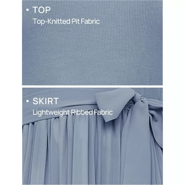 imageZESICA Womens Fall Long Sleeve Midi Dress Casual Crewneck Knit Belted Pleated A Line Flowy Sweater DressesDusty Blue
