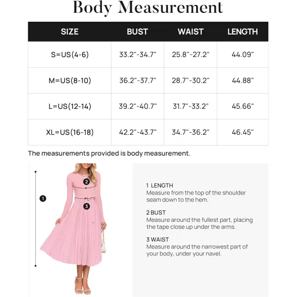imageZESICA Womens Fall Long Sleeve Midi Dress Casual Crewneck Knit Belted Pleated A Line Flowy Sweater DressesLight Pink