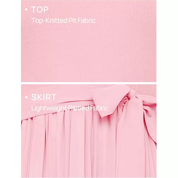 imageZESICA Womens Fall Long Sleeve Midi Dress Casual Crewneck Knit Belted Pleated A Line Flowy Sweater DressesLight Pink