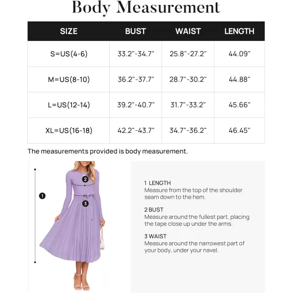 imageZESICA Womens Fall Long Sleeve Midi Dress Casual Crewneck Knit Belted Pleated A Line Flowy Sweater DressesPurple