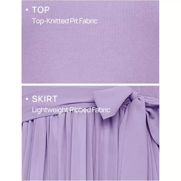 imageZESICA Womens Fall Long Sleeve Midi Dress Casual Crewneck Knit Belted Pleated A Line Flowy Sweater DressesPurple