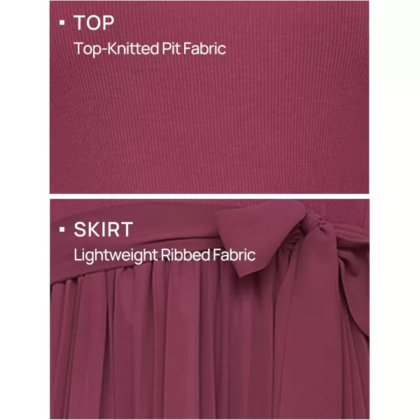 imageZESICA Womens Fall Long Sleeve Midi Dress Casual Crewneck Knit Belted Pleated A Line Flowy Sweater DressesPurple Red