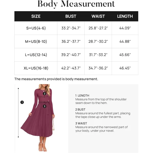 imageZESICA Womens Fall Long Sleeve Midi Dress Casual Crewneck Knit Belted Pleated A Line Flowy Sweater DressesPurple Red