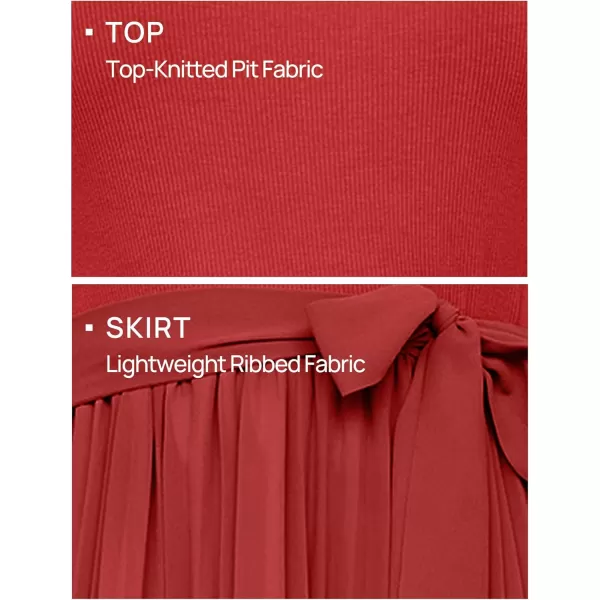 imageZESICA Womens Fall Long Sleeve Midi Dress Casual Crewneck Knit Belted Pleated A Line Flowy Sweater DressesRed
