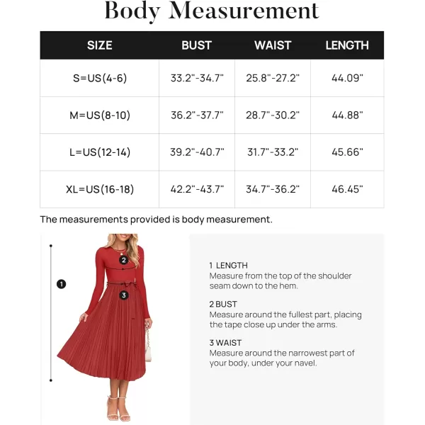 imageZESICA Womens Fall Long Sleeve Midi Dress Casual Crewneck Knit Belted Pleated A Line Flowy Sweater DressesRed