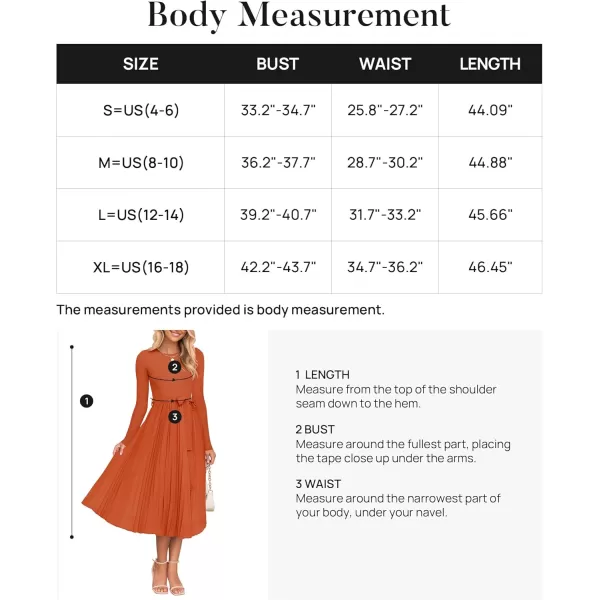 imageZESICA Womens Fall Long Sleeve Midi Dress Casual Crewneck Knit Belted Pleated A Line Flowy Sweater DressesRust