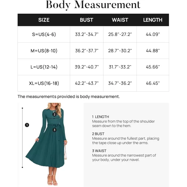 imageZESICA Womens Fall Long Sleeve Midi Dress Casual Crewneck Knit Belted Pleated A Line Flowy Sweater DressesTeal