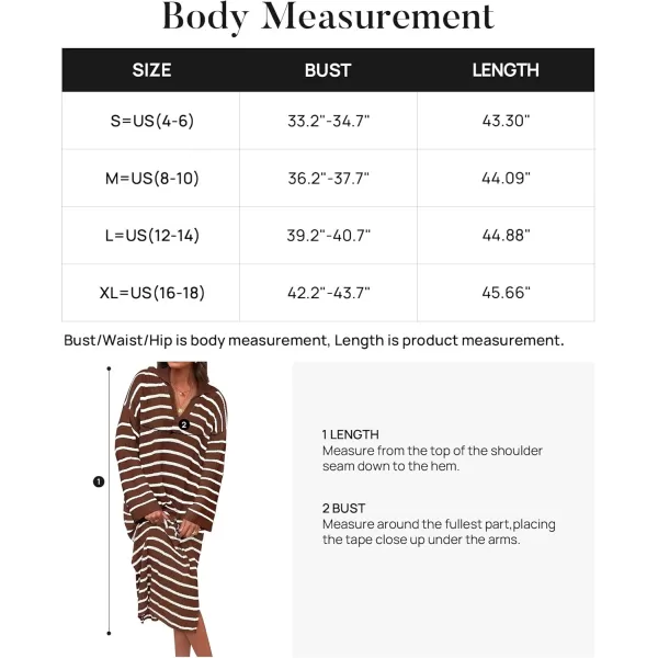 imageZESICA Womens Fall Striped Sweater Dresses 2024 Casual Long Sleeve Lapel V Neck Knit Side Slit Midi DressCoffee