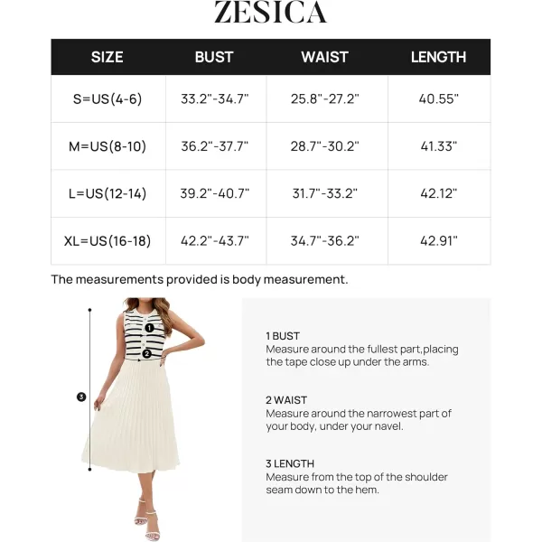 imageZESICA Womens Sleeveless Striped Midi Dress Summer Crewneck Button Knit Swing Pleated A Line Casual DressesBeige