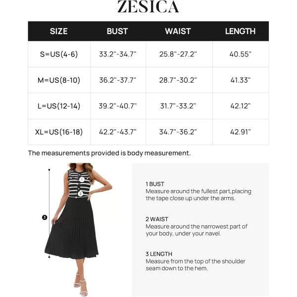imageZESICA Womens Sleeveless Striped Midi Dress Summer Crewneck Button Knit Swing Pleated A Line Casual DressesBlack
