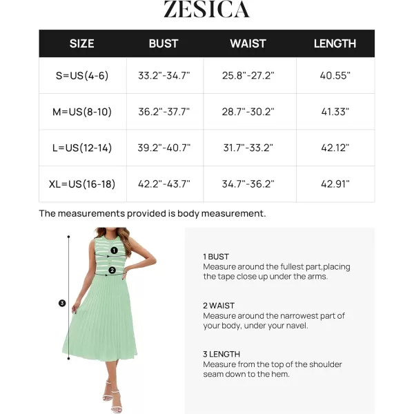 imageZESICA Womens Sleeveless Striped Midi Dress Summer Crewneck Button Knit Swing Pleated A Line Casual DressesGreen
