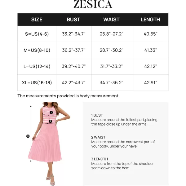 imageZESICA Womens Sleeveless Striped Midi Dress Summer Crewneck Button Knit Swing Pleated A Line Casual DressesPink