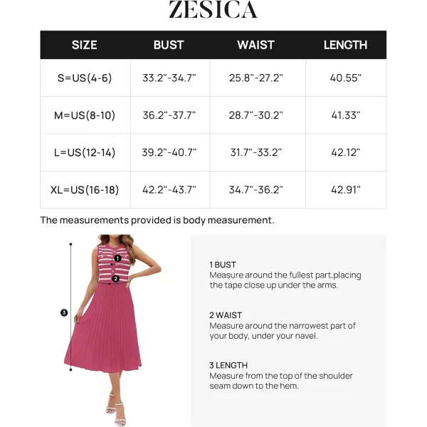 imageZESICA Womens Sleeveless Striped Midi Dress Summer Crewneck Button Knit Swing Pleated A Line Casual DressesRed