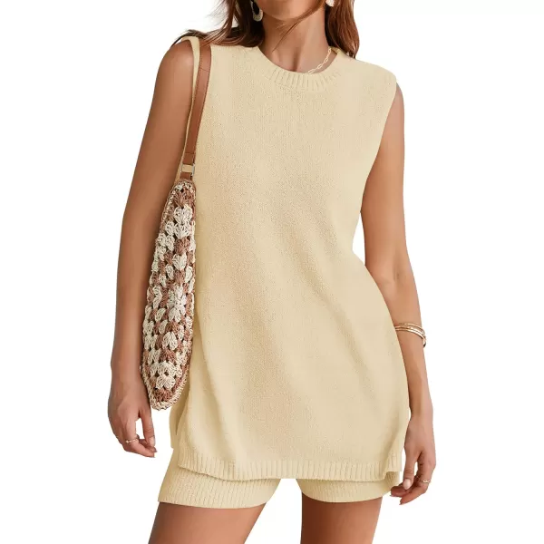 imageZESICA Womens Summer Two Piece Sweater Lounge Sets 2024 Casual Knit Trendy Tunic and Shorts OutfitsApricot
