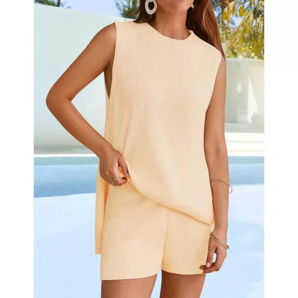 imageZESICA Womens Summer Two Piece Sweater Lounge Sets 2024 Casual Knit Trendy Tunic and Shorts OutfitsBeige