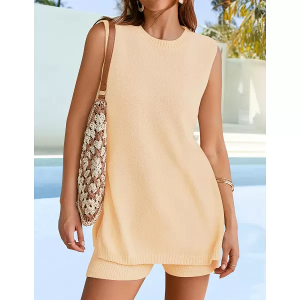 imageZESICA Womens Summer Two Piece Sweater Lounge Sets 2024 Casual Knit Trendy Tunic and Shorts OutfitsBeige