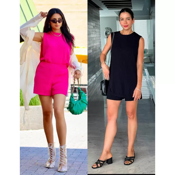 imageZESICA Womens Summer Two Piece Sweater Lounge Sets 2024 Casual Knit Trendy Tunic and Shorts OutfitsBlack