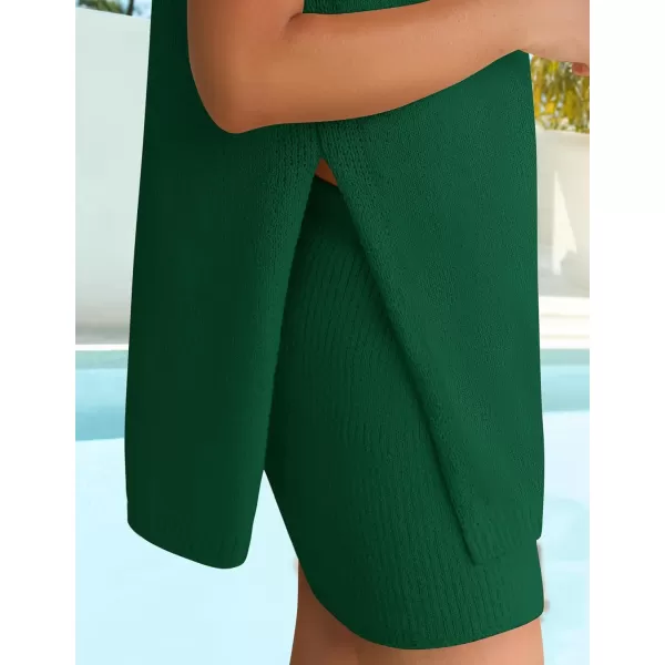 imageZESICA Womens Summer Two Piece Sweater Lounge Sets 2024 Casual Knit Trendy Tunic and Shorts OutfitsGreen